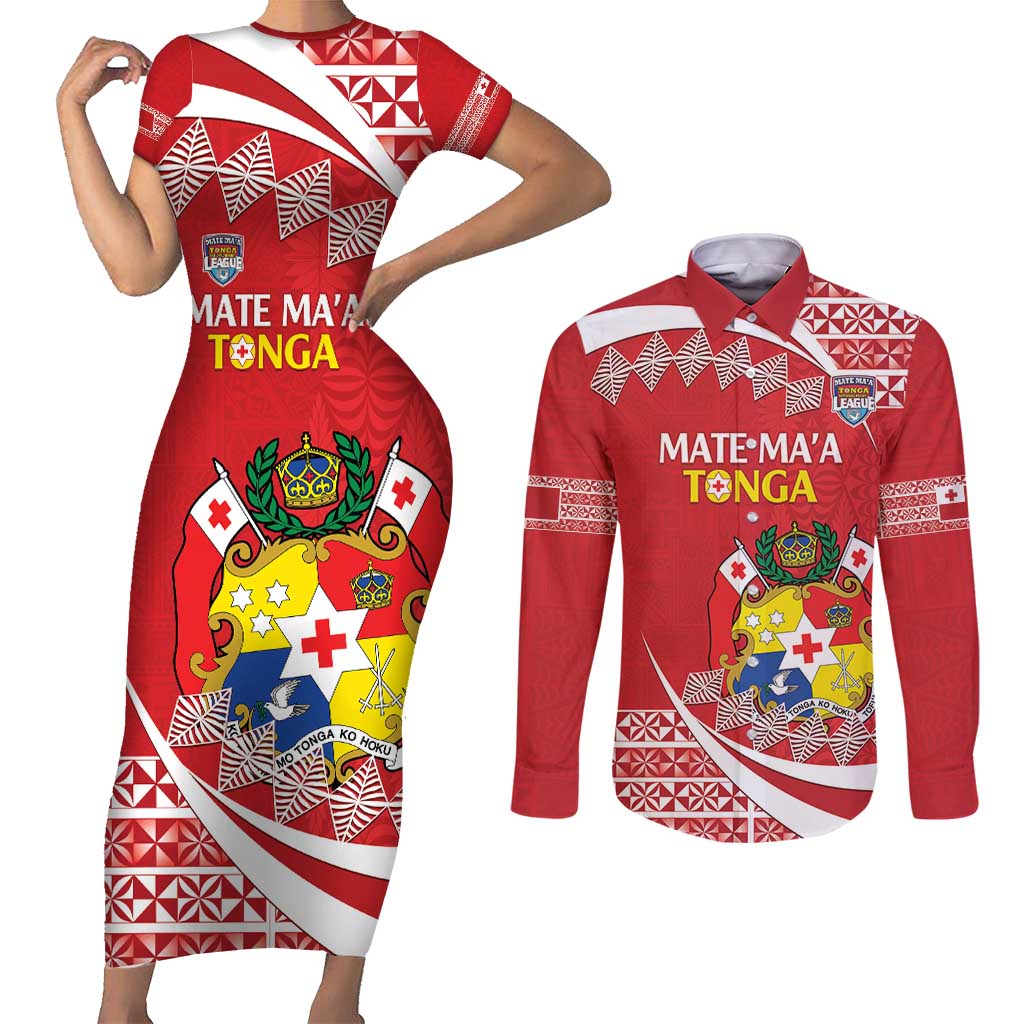 Custom Mate Maa Tonga Couples Matching Short Sleeve Bodycon Dress and Long Sleeve Button Shirt 2024 Go Champions