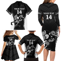 Aotearoa Rugby Custom Family Matching Long Sleeve Bodycon Dress and Hawaiian Shirt Maori Kiwi - Mascot Style LT14 - Polynesian Pride