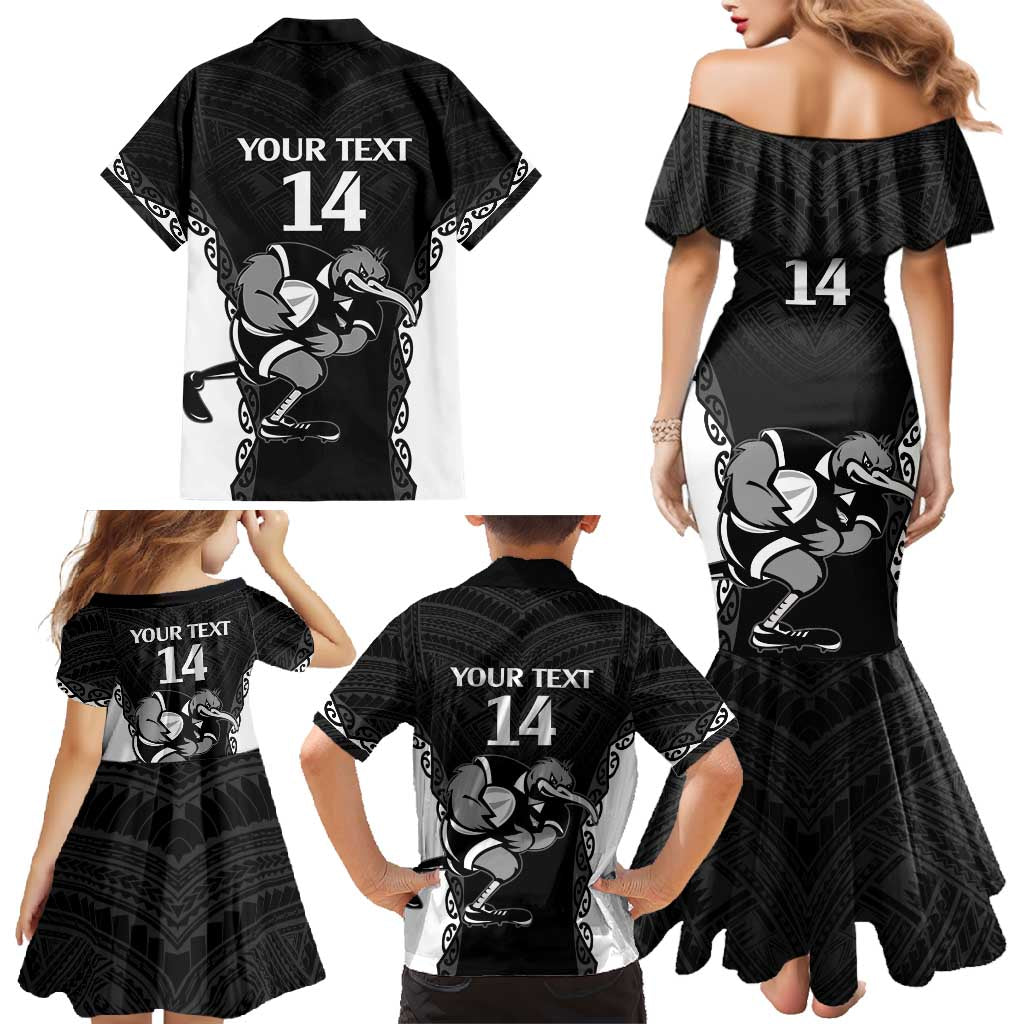Aotearoa Rugby Custom Family Matching Mermaid Dress and Hawaiian Shirt Maori Kiwi - Mascot Style LT14 - Polynesian Pride