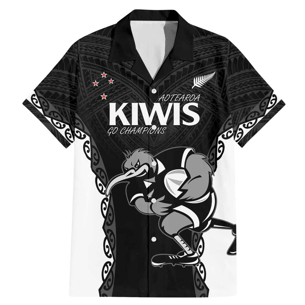 Aotearoa Rugby Custom Family Matching Mermaid Dress and Hawaiian Shirt Maori Kiwi - Mascot Style LT14 Dad's Shirt - Short Sleeve Black - Polynesian Pride