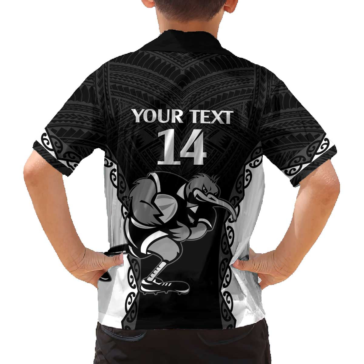 Aotearoa Rugby Custom Family Matching Off The Shoulder Long Sleeve Dress and Hawaiian Shirt Maori Kiwi - Mascot Style LT14 - Polynesian Pride