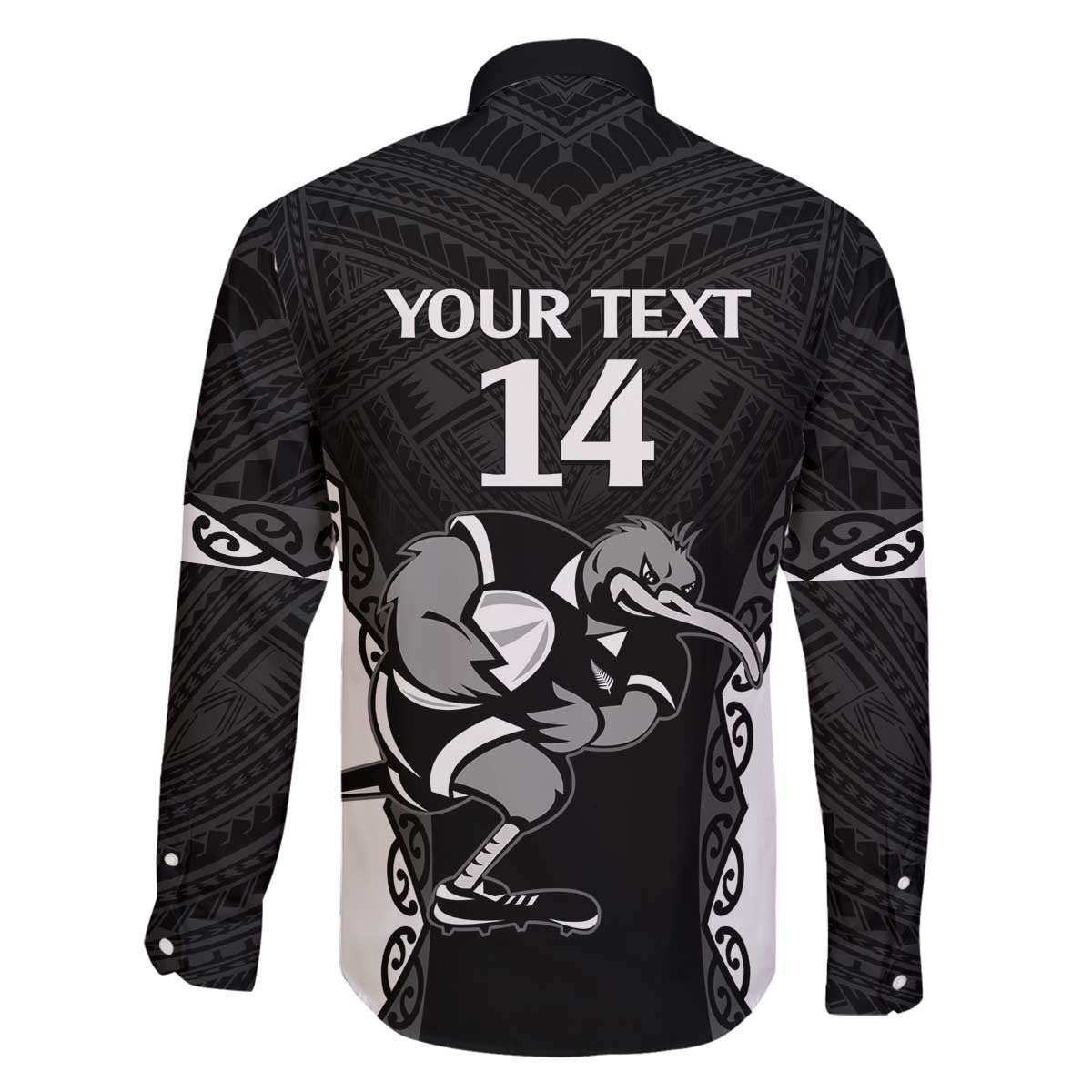 Aotearoa Rugby Custom Family Matching Off The Shoulder Long Sleeve Dress and Hawaiian Shirt Maori Kiwi - Mascot Style LT14 - Polynesian Pride