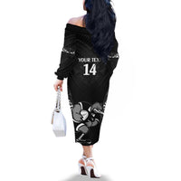 Aotearoa Rugby Custom Family Matching Off The Shoulder Long Sleeve Dress and Hawaiian Shirt Maori Kiwi - Mascot Style LT14 - Polynesian Pride