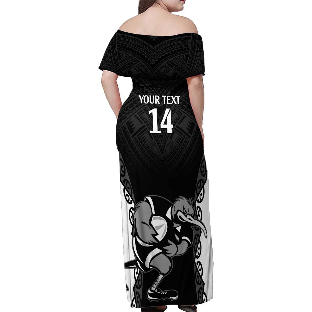 Aotearoa Rugby Custom Family Matching Off Shoulder Maxi Dress and Hawaiian Shirt Maori Kiwi - Mascot Style LT14 - Polynesian Pride