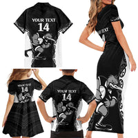 Aotearoa Rugby Custom Family Matching Short Sleeve Bodycon Dress and Hawaiian Shirt Maori Kiwi - Mascot Style LT14 - Polynesian Pride