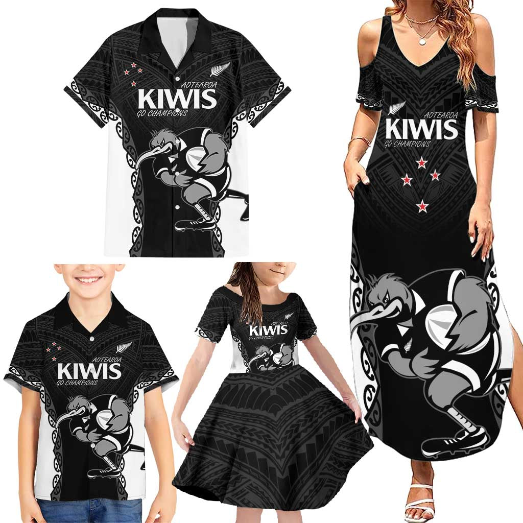 Aotearoa Rugby Custom Family Matching Summer Maxi Dress and Hawaiian Shirt Maori Kiwi - Mascot Style LT14 - Polynesian Pride