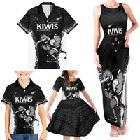 Aotearoa Rugby Custom Family Matching Tank Maxi Dress and Hawaiian Shirt Maori Kiwi - Mascot Style LT14 - Polynesian Pride