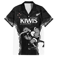 Aotearoa Rugby Custom Family Matching Tank Maxi Dress and Hawaiian Shirt Maori Kiwi - Mascot Style LT14 Dad's Shirt - Short Sleeve Black - Polynesian Pride
