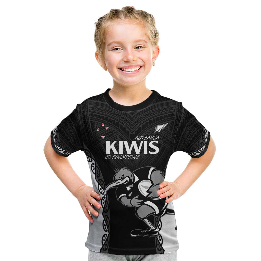Aotearoa Rugby Custom Kid T Shirt Maori Kiwi - Mascot Style