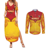 Papua New Guinea Rugby Custom Couples Matching Summer Maxi Dress and Long Sleeve Button Shirt Go Kumuls PNG - Polynesian Pattern