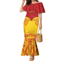 Papua New Guinea Rugby Custom Family Matching Mermaid Dress and Hawaiian Shirt Go Kumuls PNG - Polynesian Pattern LT14 Mom's Dress Yellow - Polynesian Pride