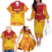 Papua New Guinea Rugby Custom Family Matching Off The Shoulder Long Sleeve Dress and Hawaiian Shirt Go Kumuls PNG - Polynesian Pattern LT14 - Polynesian Pride