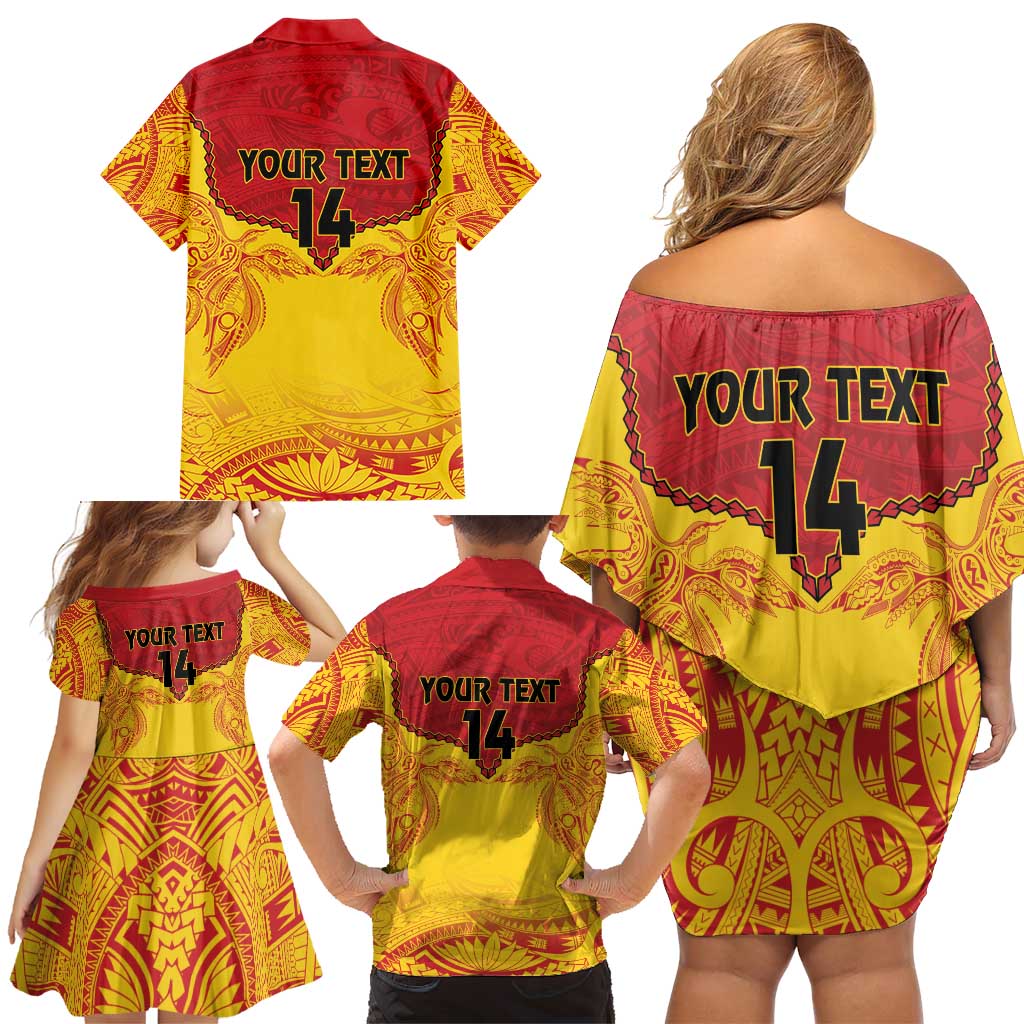 Papua New Guinea Rugby Custom Family Matching Off Shoulder Short Dress and Hawaiian Shirt Go Kumuls PNG - Polynesian Pattern LT14 - Polynesian Pride