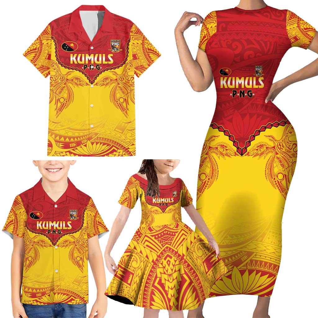 Papua New Guinea Rugby Custom Family Matching Short Sleeve Bodycon Dress and Hawaiian Shirt Go Kumuls PNG - Polynesian Pattern LT14 - Polynesian Pride