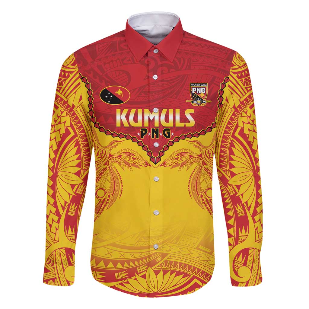 Papua New Guinea Rugby Custom Family Matching Summer Maxi Dress and Hawaiian Shirt Go Kumuls PNG - Polynesian Pattern LT14 Dad's Shirt - Long Sleeve Yellow - Polynesian Pride