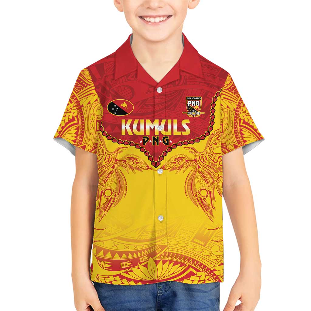 Papua New Guinea Rugby Custom Family Matching Summer Maxi Dress and Hawaiian Shirt Go Kumuls PNG - Polynesian Pattern LT14 Son's Shirt Yellow - Polynesian Pride