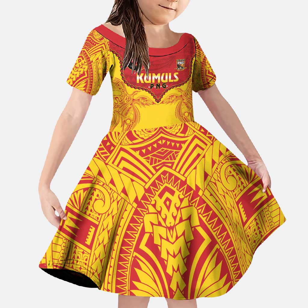 Papua New Guinea Rugby Custom Family Matching Tank Maxi Dress and Hawaiian Shirt Go Kumuls PNG - Polynesian Pattern LT14 Daughter's Dress Yellow - Polynesian Pride