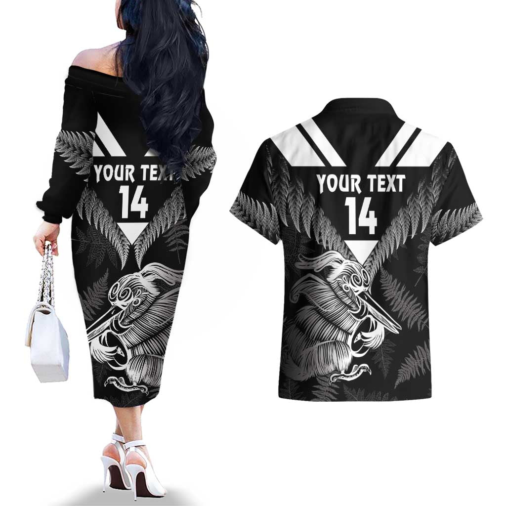 Aotearoa Silver Fern Rugby Custom Couples Matching Off The Shoulder Long Sleeve Dress and Hawaiian Shirt 2024 Go Kiwi LT14 - Polynesian Pride