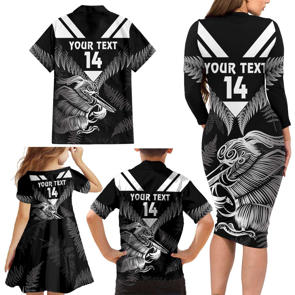 Aotearoa Silver Fern Rugby Custom Family Matching Long Sleeve Bodycon Dress and Hawaiian Shirt 2024 Go Kiwi LT14 - Polynesian Pride