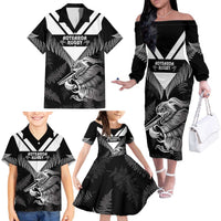Aotearoa Silver Fern Rugby Custom Family Matching Off The Shoulder Long Sleeve Dress and Hawaiian Shirt 2024 Go Kiwi LT14 - Polynesian Pride