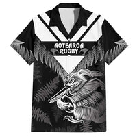 Aotearoa Silver Fern Rugby Custom Family Matching Off Shoulder Short Dress and Hawaiian Shirt 2024 Go Kiwi LT14 Dad's Shirt - Short Sleeve Black - Polynesian Pride