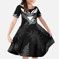 Aotearoa Silver Fern Rugby Custom Family Matching Puletasi and Hawaiian Shirt 2024 Go Kiwi LT14 Daughter's Dress Black - Polynesian Pride