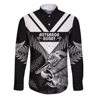 Aotearoa Silver Fern Rugby Custom Family Matching Puletasi and Hawaiian Shirt 2024 Go Kiwi LT14 Dad's Shirt - Long Sleeve Black - Polynesian Pride