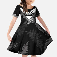 Aotearoa Silver Fern Rugby Custom Family Matching Short Sleeve Bodycon Dress and Hawaiian Shirt 2024 Go Kiwi LT14 Daughter's Dress Black - Polynesian Pride