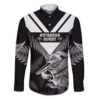 Aotearoa Silver Fern Rugby Custom Family Matching Short Sleeve Bodycon Dress and Hawaiian Shirt 2024 Go Kiwi LT14 Dad's Shirt - Long Sleeve Black - Polynesian Pride