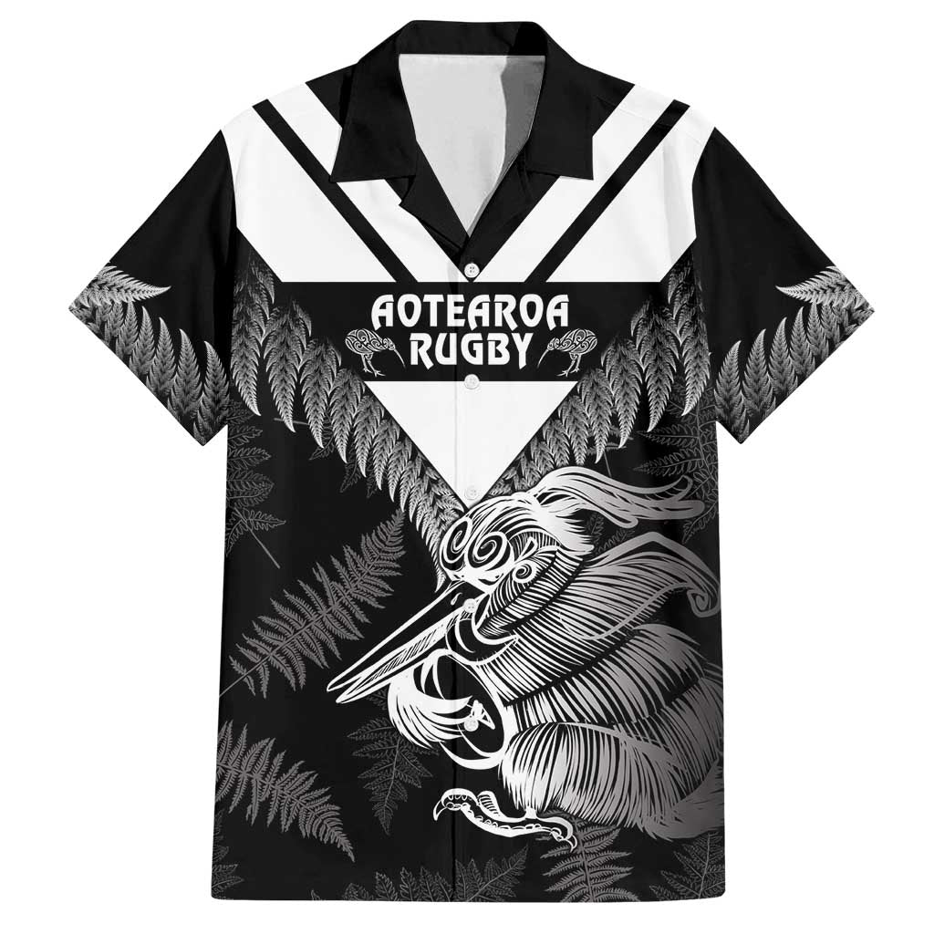 Aotearoa Silver Fern Rugby Custom Family Matching Tank Maxi Dress and Hawaiian Shirt 2024 Go Kiwi LT14 Dad's Shirt - Short Sleeve Black - Polynesian Pride
