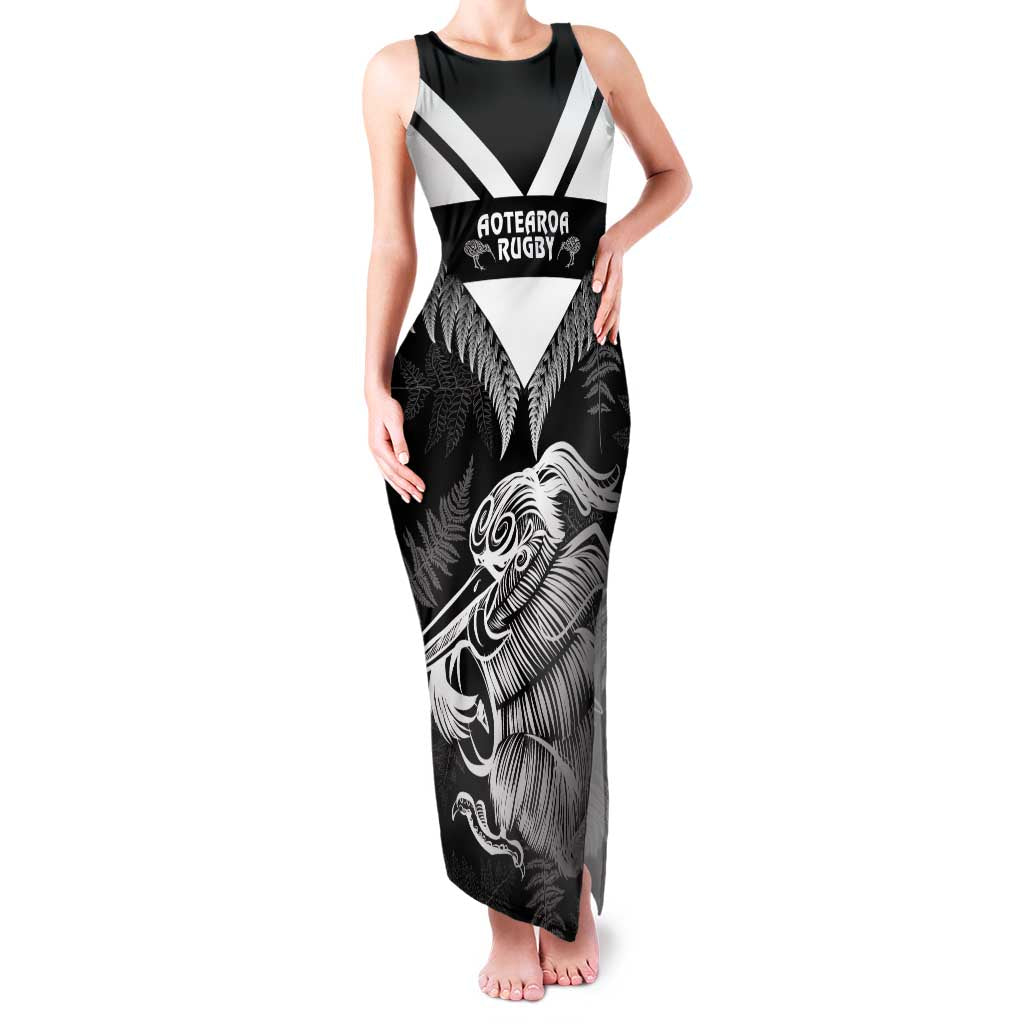 Aotearoa Silver Fern Rugby Custom Family Matching Tank Maxi Dress and Hawaiian Shirt 2024 Go Kiwi LT14 Mom's Dress Black - Polynesian Pride