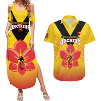 Orchids PNG Rugby Custom Couples Matching Summer Maxi Dress and Hawaiian Shirt Go Champions Papua New Guinea LT14 Yellow - Polynesian Pride