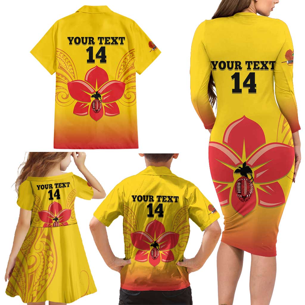 Orchids PNG Rugby Custom Family Matching Long Sleeve Bodycon Dress and Hawaiian Shirt Go Champions Papua New Guinea LT14 - Polynesian Pride