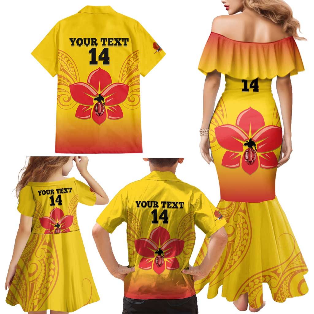 Orchids PNG Rugby Custom Family Matching Mermaid Dress and Hawaiian Shirt Go Champions Papua New Guinea LT14 - Polynesian Pride