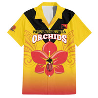 Orchids PNG Rugby Custom Family Matching Off The Shoulder Long Sleeve Dress and Hawaiian Shirt Go Champions Papua New Guinea LT14 Dad's Shirt - Short Sleeve Yellow - Polynesian Pride