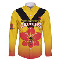 Orchids PNG Rugby Custom Family Matching Off The Shoulder Long Sleeve Dress and Hawaiian Shirt Go Champions Papua New Guinea LT14 Dad's Shirt - Long Sleeve Yellow - Polynesian Pride