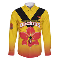 Orchids PNG Rugby Custom Family Matching Off Shoulder Maxi Dress and Hawaiian Shirt Go Champions Papua New Guinea LT14 Dad's Shirt - Long Sleeve Yellow - Polynesian Pride