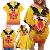 Orchids PNG Rugby Custom Family Matching Off Shoulder Short Dress and Hawaiian Shirt Go Champions Papua New Guinea LT14 - Polynesian Pride