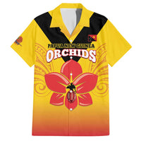Orchids PNG Rugby Custom Family Matching Off Shoulder Short Dress and Hawaiian Shirt Go Champions Papua New Guinea LT14 Dad's Shirt - Short Sleeve Yellow - Polynesian Pride