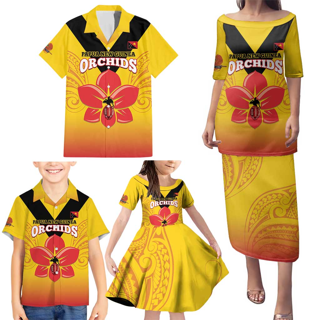 Orchids PNG Rugby Custom Family Matching Puletasi and Hawaiian Shirt Go Champions Papua New Guinea LT14 - Polynesian Pride