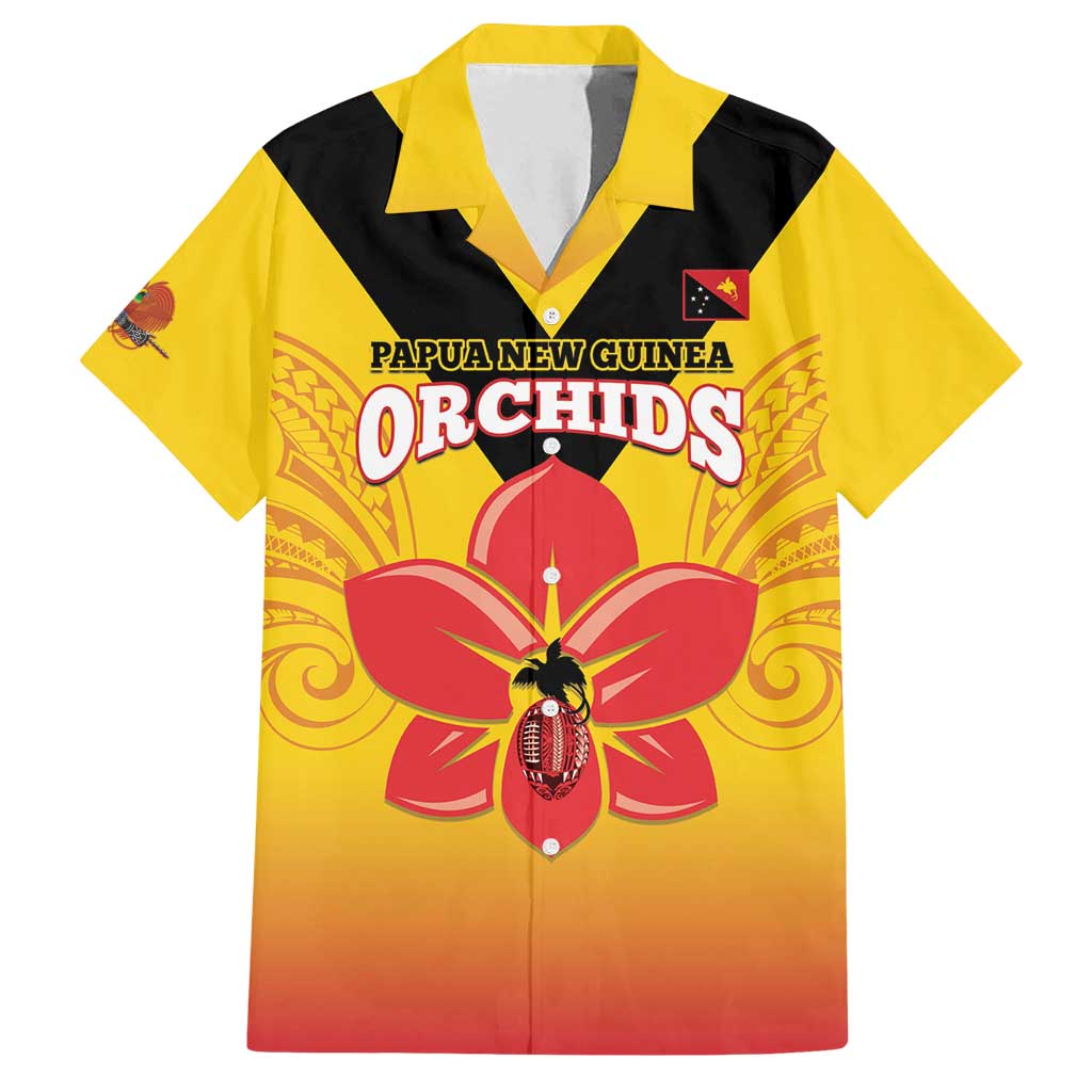 Orchids PNG Rugby Custom Family Matching Summer Maxi Dress and Hawaiian Shirt Go Champions Papua New Guinea LT14 Dad's Shirt - Short Sleeve Yellow - Polynesian Pride