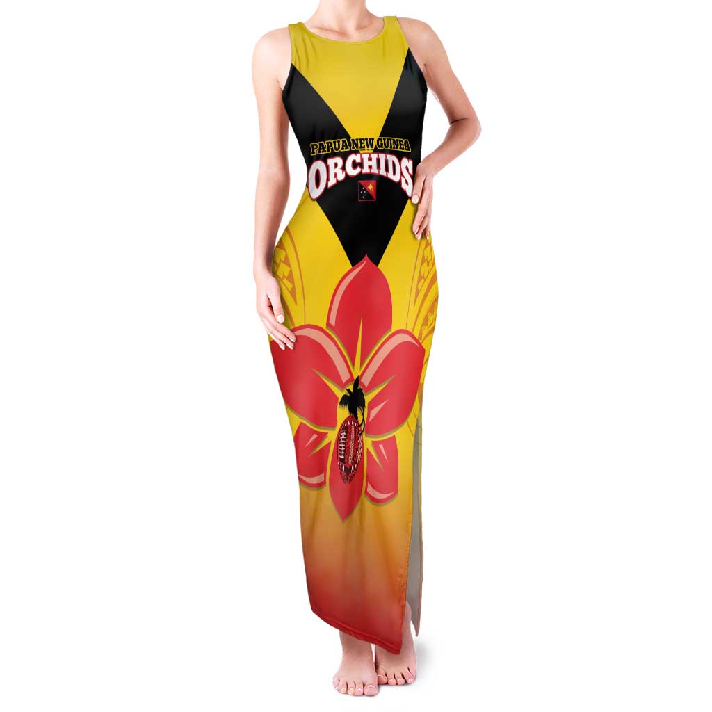 Orchids PNG Rugby Custom Family Matching Tank Maxi Dress and Hawaiian Shirt Go Champions Papua New Guinea LT14 Mom's Dress Yellow - Polynesian Pride