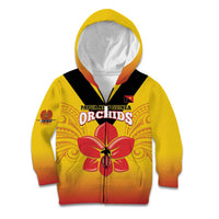 Orchids PNG Rugby Custom Kid Hoodie Go Champions Papua New Guinea LT14 Zip Hoodie Yellow - Polynesian Pride