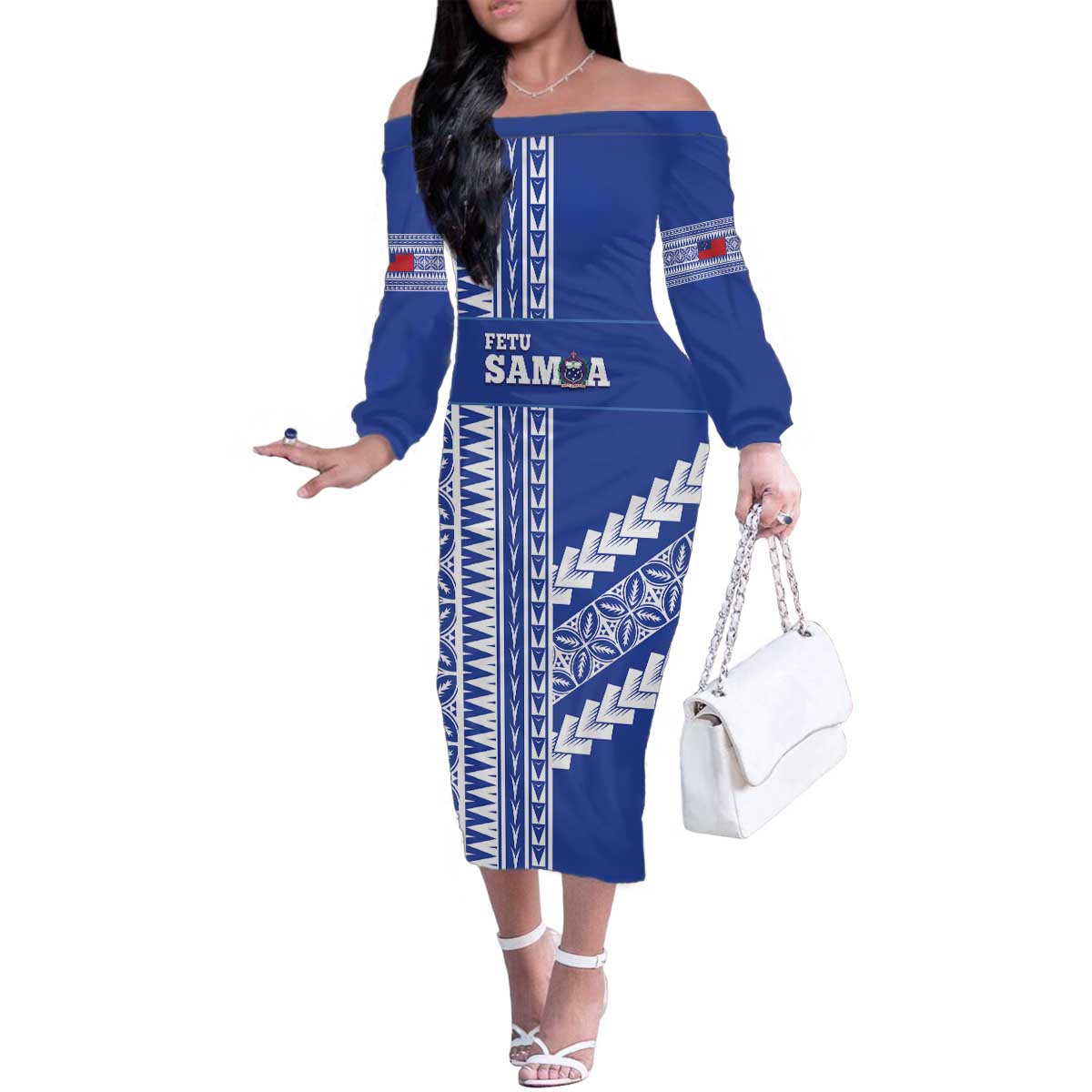 Fetu Samoa Rugby Custom Family Matching Off The Shoulder Long Sleeve Dress and Hawaiian Shirt Siapo Pattern - Sporty Style