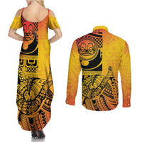 Marquesas Islands Couples Matching Summer Maxi Dress and Long Sleeve Button Shirt Marquesan Matatiki Fish Hook Patutiki - Polynesian Pride