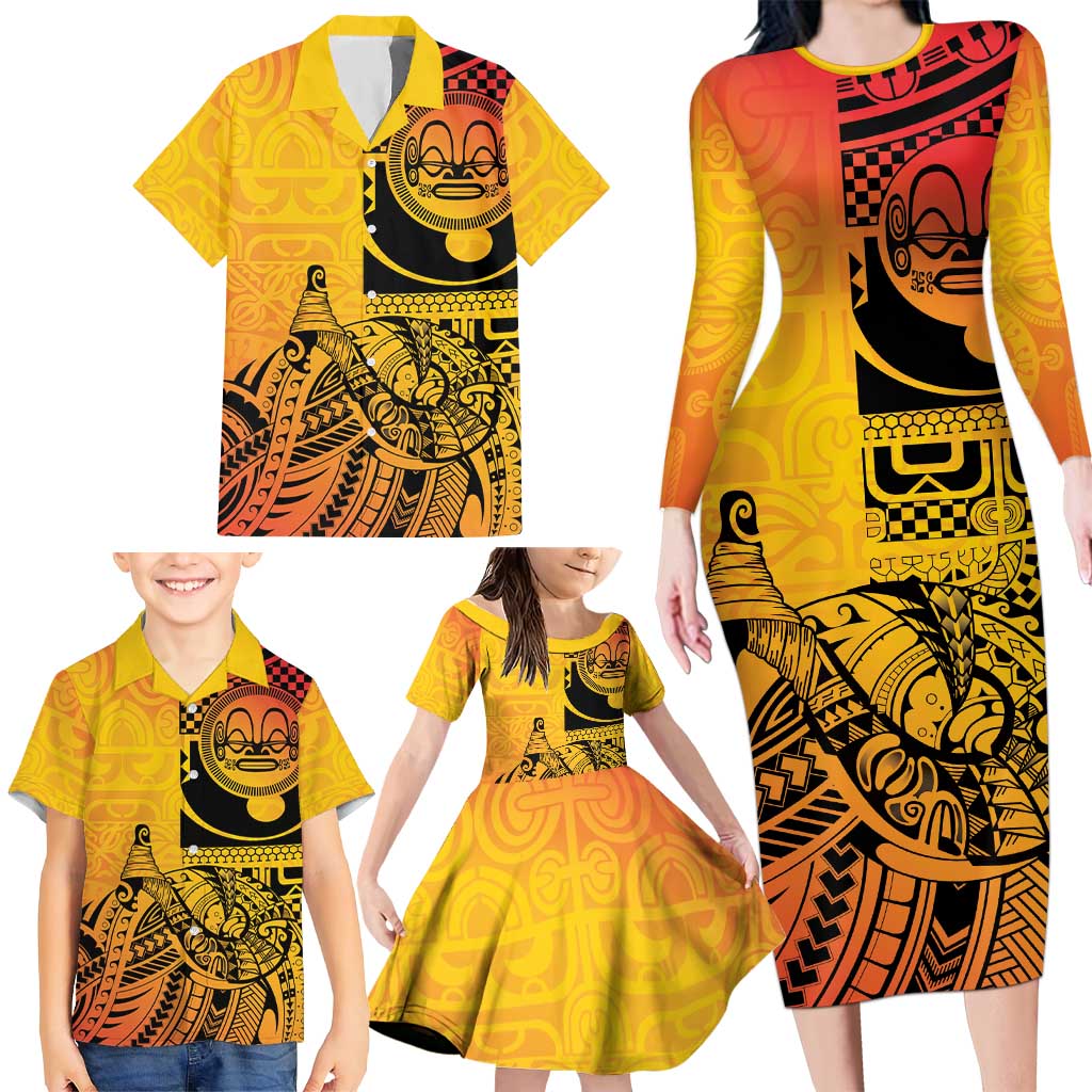 Marquesas Islands Family Matching Long Sleeve Bodycon Dress and Hawaiian Shirt Marquesan Matatiki Fish Hook Patutiki - Polynesian Pride