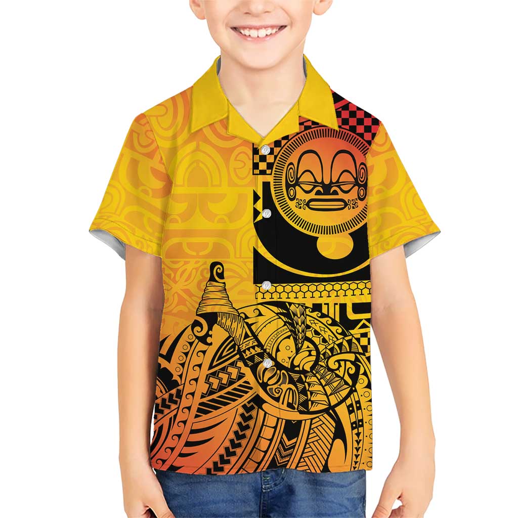 Marquesas Islands Family Matching Long Sleeve Bodycon Dress and Hawaiian Shirt Marquesan Matatiki Fish Hook Patutiki LT14 Son's Shirt Yellow - Polynesian Pride