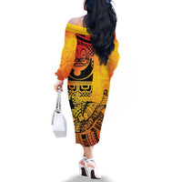 Marquesas Islands Family Matching Off The Shoulder Long Sleeve Dress and Hawaiian Shirt Marquesan Matatiki Fish Hook Patutiki LT14 - Polynesian Pride