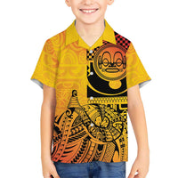 Marquesas Islands Family Matching Off The Shoulder Long Sleeve Dress and Hawaiian Shirt Marquesan Matatiki Fish Hook Patutiki LT14 Son's Shirt Yellow - Polynesian Pride