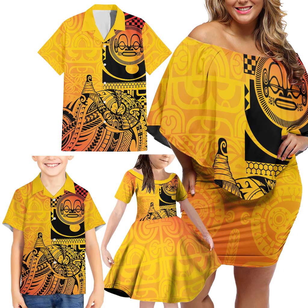 Marquesas Islands Family Matching Off Shoulder Short Dress and Hawaiian Shirt Marquesan Matatiki Fish Hook Patutiki - Polynesian Pride